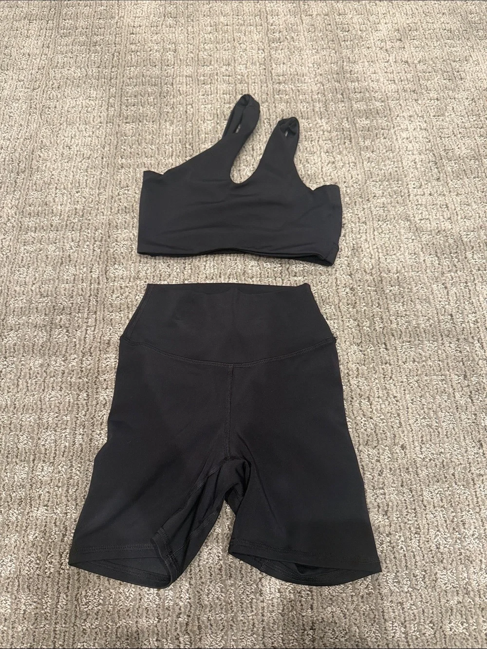 Black High-Waist Bike Shorts and Sports Bra Set - girls dance